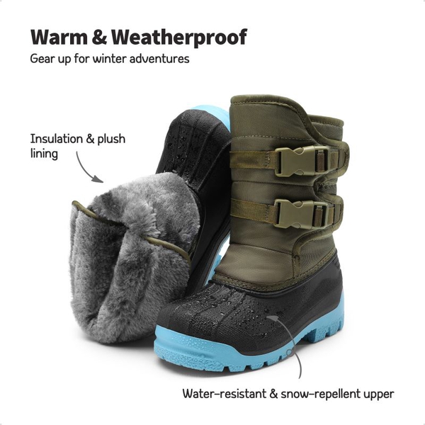 Boys' Hook-And-Loop Non-Slip Snow Boots - ARMY GREEN-LIGHT BLUE - 1